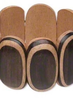 BRACELET, LAMINATED WOOD, BROWN AND LIGHT BROWN 42x23 mm OVALS, 7 ½ INCHES,